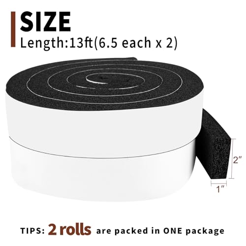 Yotache Open Cell Foam Air Conditioner Weather-Strip 2"x1", 6.5 Ft x 2Pcs | Foam Seal Tape Thick Adhesive with High Resilience Foam Cushion Strip - size: (2"×1") 13FT
