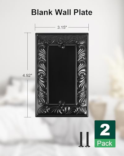 2-Pack Paisley Pattern Blank Outlet Cover Wall Plate,Metal Switch Plates | Decorative Outlet Covers, 1 Gang Wall Plate for Unused Outlets/Switches, Corrosion Resistant, Matte Black - color: Black, size: 1 Blank 2PK
