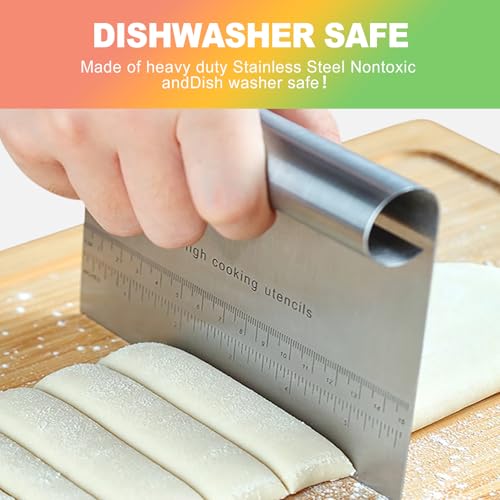 ZukoCert 2-Pack Stainless Steel Bench Scraper – Durable Dough Cutter with Built-In Measuring Ruler (Multipurpose Tool for Pizza, Cake, Baking & Pastry Work, Easy to Clean)
