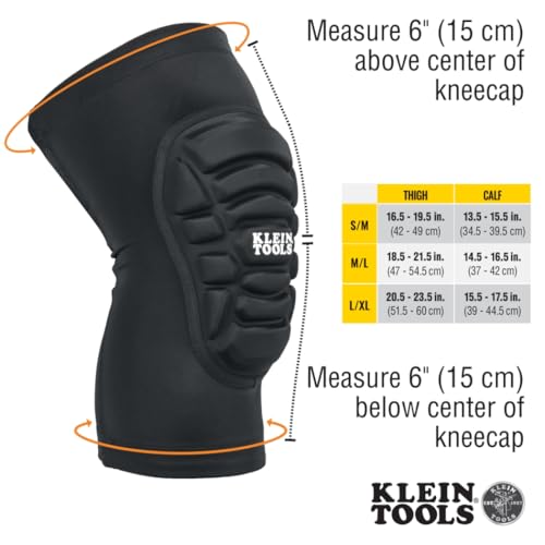 Klein Tools 60614 Knee Pads, Lightweight Padded Knee Sleeves, Breathable Mesh Back, Elastic Cuff with Slip-Resistant Silicone, S/M, Black - size: S/M