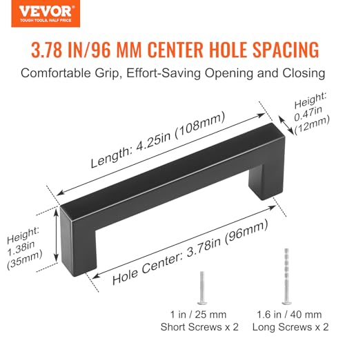 VEVOR 30 Pack Black Cabinet Pulls, 3.78in / 96mm Center to Center Kitchen Drawer Handles, Rust and Scratch-Resistant Hardware, Stainless Steel Door Handles for Kitchen Bathroom Bar Hardware Matte - size: 3.78 inch Hole Centers(96mm)