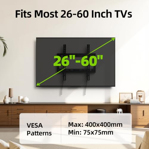 USX MOUNT Fixed TV Wall Mount with Low Profile for Most 26-55 Inch LED, LCD and Flat Screen TVs, TV Mount Bracket with VESA Up to 400x400mm and Weight Capacity 99lbs,and Space Saving TV Bracket - size: 26-60 inch
