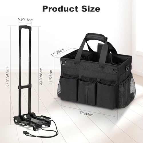 Housolution Rolling Cleaning Caddy Bag with Wheels, Black - color: Black, size: Medium