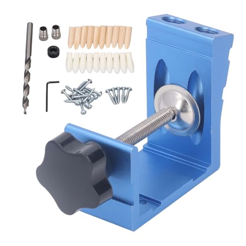 Pocket Hole Jig System, Durable Aluminum Alloy Drill Guide for Furniture Repair Woodworking Portable Pocket Joinery Kit with Drill Bit Stop Collar Screws Wooden and Plastic Plugs