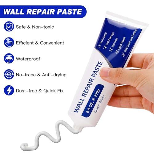 Drywall Repair Kit – Wall Repair Paste for Cracks & Holes, Fast-Drying Spackle with Scraper & Sandpaper, Multi-Purpose Wall Mending Compound for Indoor Outdoor Use (1 Pack)