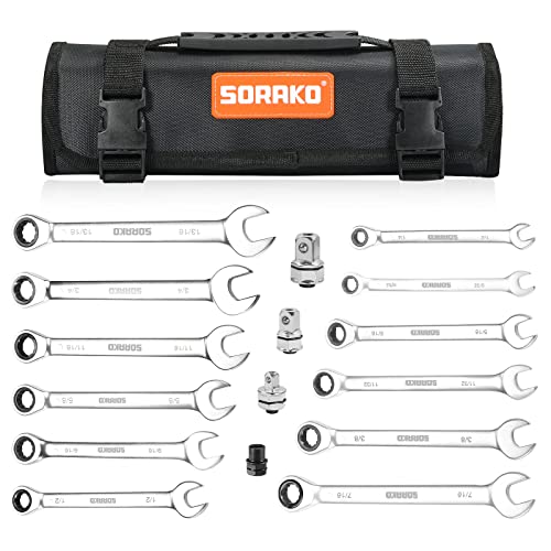 SORAKO Ratcheting Combination Wrench Cr-V Steel (12-Pcs) - style: Portable