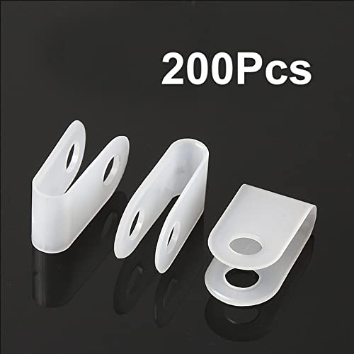 200 Pcs Nylon R-Type Cable Clips, 5/16'' Plastic Fastener Clamp - size: 5/16 INCH 200PCS R-Type