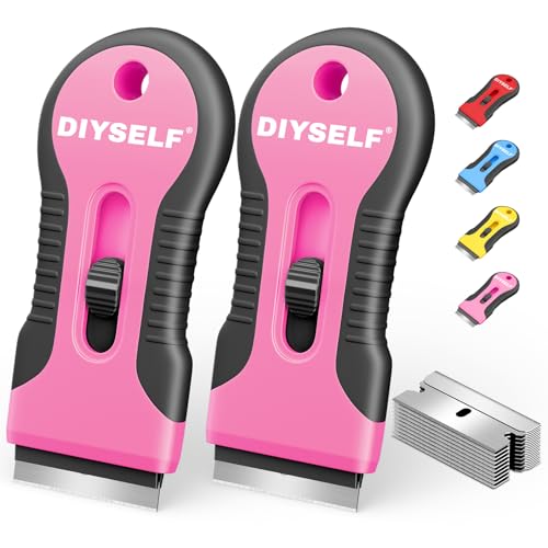 DIYSELF 2 Pack Razor Blade Scraper, Razor Scraper with 10 Spare Blades - color: Pink