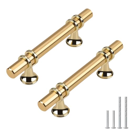 Haliwu 10 Pack 3 Inch Gold Cabinet Handles | 76mm Hole Center, Solid Aluminum and Zinc Alloy, Kitchen Pulls Hardware for Bathroom Drawer Dresser - color: Gold, size: 3-inch (76mm) hole spacing