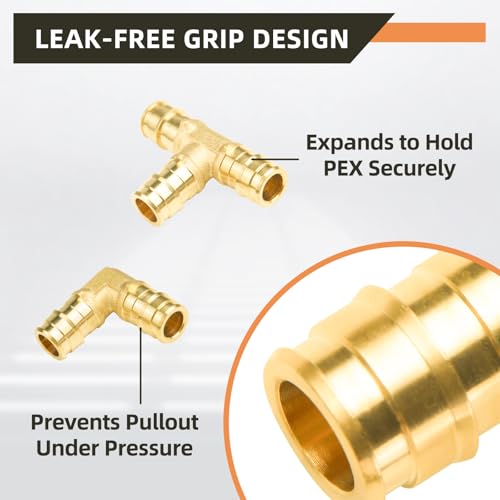 (12-Pack YVSKM) 1/2" PEX-A Fittings Set – 3 Tee, 4 Elbow, 5 Coupling, Lead-Free Brass Full Flow Connector, ASTM F1960 & cUPC Certified for Residential Hot & Cold Water and Radiant Heating Systems - size: 1/2 Inch 12-Pack