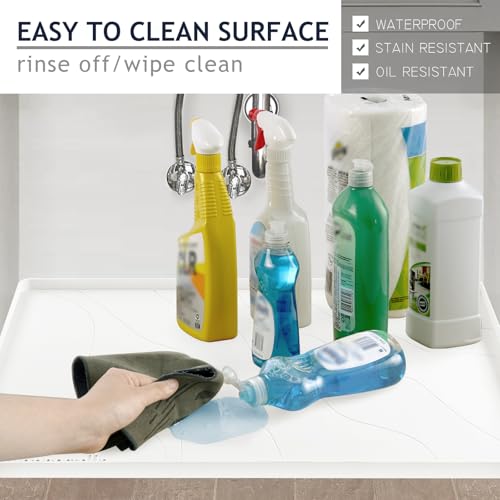 Heavy Duty Silicone Under Sink Mats for Kitchen Waterproof 37" x 19", Extra Thick Under Sink Rubber Mat Drip Tray, Raised Edge Under Sink Liner,Prevent Drips, Leaks, Spills,White - color: White, size: 37'' x 19'' x 1''