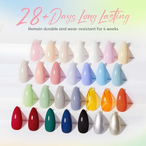modelones Gel Nail Polish Set Nude Glitter 32PCS 28Colors Pink Blue Green - color: A2-Mild Palette