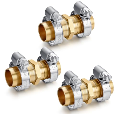 Solid Brass Garden Hose Repair Connector with Clamps Hose Repair Kit, 3/4"Barb Garden Hose Fittings (3/4"Barb-3 Set) - color: 3/4"Barb-3 Set