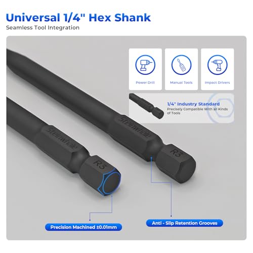 Impact Rated Screwdriver Bit Set, 3" Extended Long Magnetic Power Bits, Premium S2 Steel, Shock-Absorbing Design, 1/4" Hex Shank for Power Drill & Impact Driver (3 Inch Square) - size: 3 Inch Square