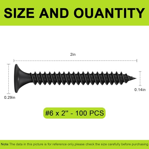 #6 x 2 Black Wood Screws 100pcs Flat Head Phillips Self Tapping Screws - color: Black, size: #6-2" - 100PCS