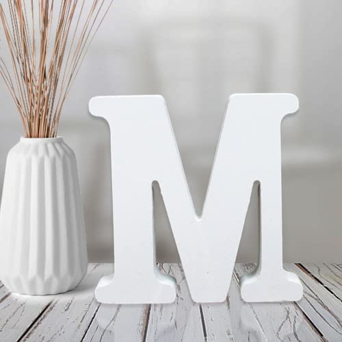 AOCEAN 4 Inch White Wood Letters Unfinished Wood Letter for Wall Decor Decorative Standing Letters Slices Sign Board Decoration for Craft Home Party Projects (M) - style: M