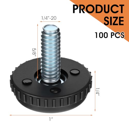 100 Pcs 1/4-20 Stainless Steel Adjustable Furniture Levelers Screw in Threaded Leveling Feet for Furniture Glide Leveling for Table Chair Cabinet Legs