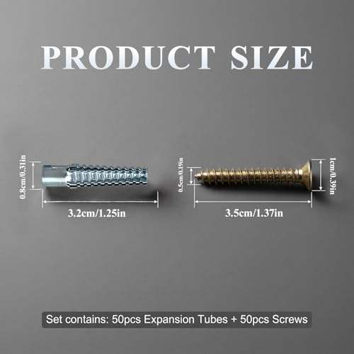 50 Sets Self Drilling Drywall Anchors Assortment Kit, 8MM Zinc Plated Heavy Duty Expansion Wall Anchors with Screws, Hardware for Drywall Concrete Brick Anchors and Wooden Wall
