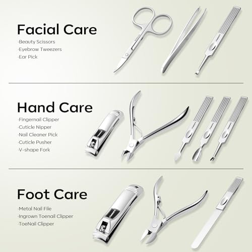 FAMILIFE Stainless Steel Manicure Set 11-in-1 Professional Nail Clipper Kit - color: Dark Green