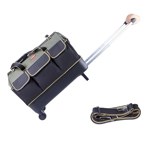 rolling tool bag with wheels for Electrician HVAC Tool Bag Organizer ，Hidden pull rod, plastic bottom, lightweight