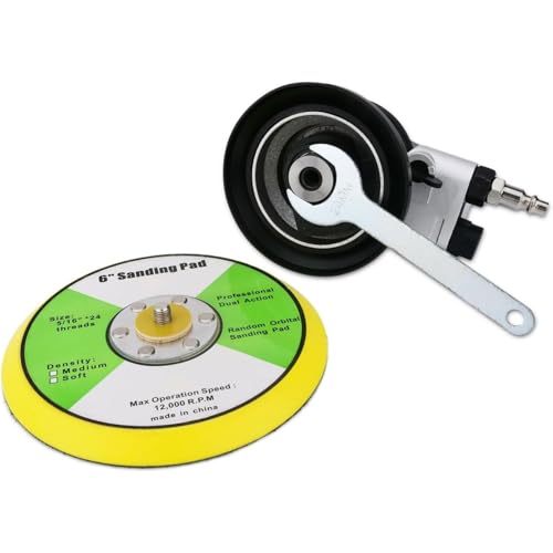 Random Orbital Air Sander 6" Pneumatic Palm Sander DA Sander, Low Vibration Noise Reduction, 12000 RPM, Hook & Loop, for Auto Body, Car Detailing, Wood, Metal Polishing & Buffing - size: 6 inch
