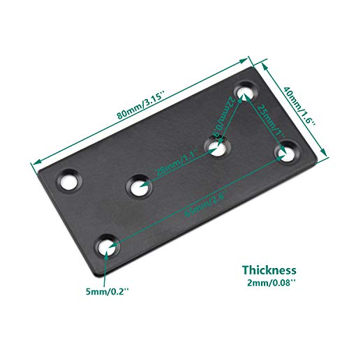 10 Pack Flat Straight Brace Brackets,ULIFESTAR Stainless Steel Mending Bracket Plate Metal Shelf Support Fixing Joining Plate for Furniture,Wood,Shelves,Cabinet with Screws Black(40x80mm/1.6''x3.15'') - size: 40 x 80 x 2 mm