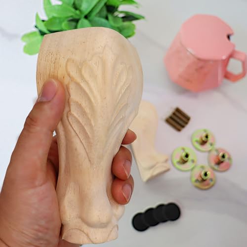 4Pcs 6in Unfinished Solid Wood Furniture Legs Carved European Style - color: B