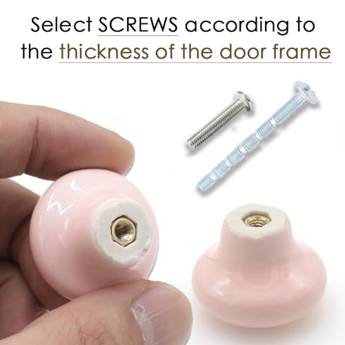 10-Pack Ceramic Cabinet Knobs Pink 32mm Round Drawer Pull - color: Pink