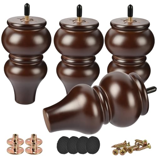 8 inch Solid Wood Turned Furniture Legs 4Pcs with M8 Bolts, Walnut - color: Walnut, size: 8" (20cm)