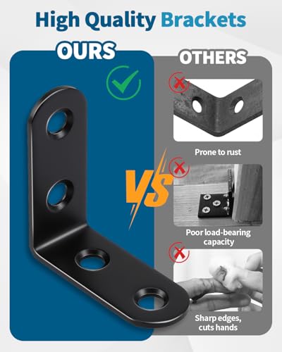 12 PCS 1.57'' x 1.57'' Stainless Straight Flat Brackets, Black Flat Metal Brace Bracket, Support Flat Metal Brace for Wood Furniture, Mending Plate Connector Joining Bracket for Fence,48 Screws - size: 1.57 x 1.57 in