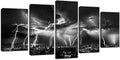 Biuteawal - Black and White City Wall Art Nature Lightning Strikes in The Clouds Painting on Canvas Storm Cityscape Picture Print for Home Office Bedroom Decoration - size: W60"xH32"