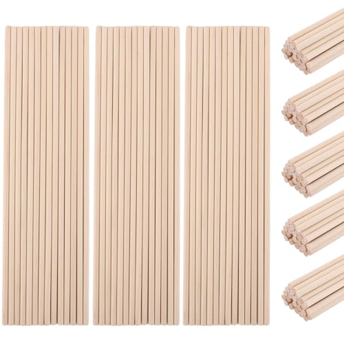 300PCS Wooden Dowel Rods, 1/4 Inch x 12 Inch Unfinished Hardwood Rod Wood Sticks for Crafts and DIYers