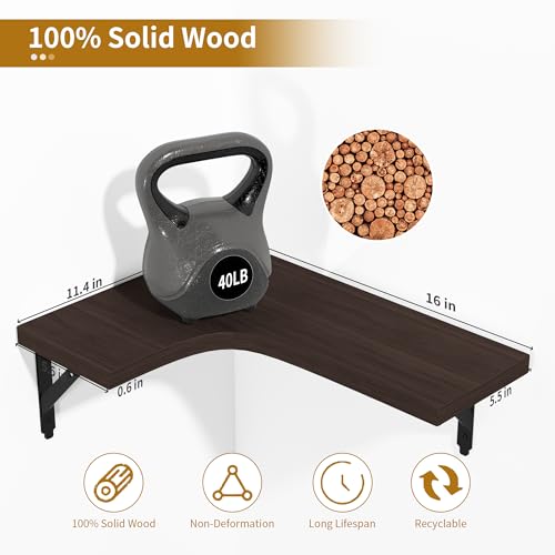 ROMGUAR CRAFT Corner Floating Shelves Wall Mounted Set of 4, Brown - color: Brown