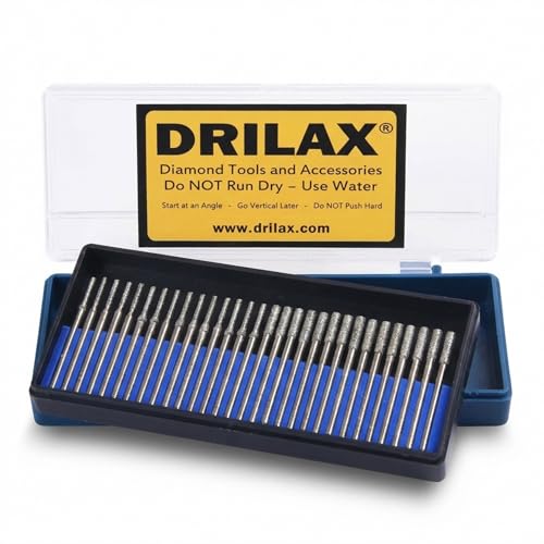 Drilax 30-Pc Diamond Drill Bit Set, 15x 2mm & 15x 3mm, 1/8 Inch Shank Dremel Compatible for Glass, Sea Glass, Gemstones, Ceramic & Lapidary Jewelry Making - size: 2mm - 3mm