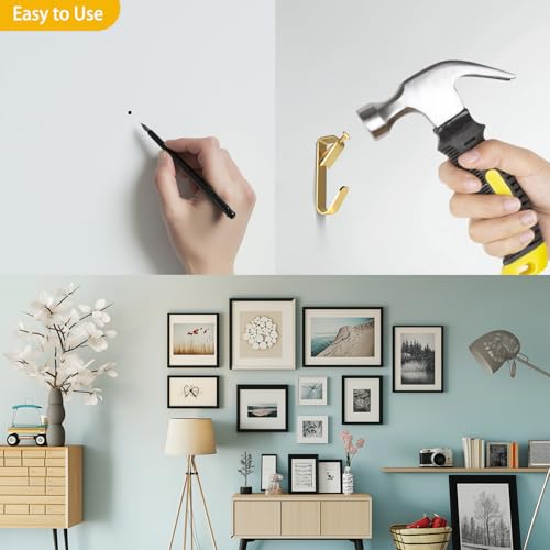 Picture Hangers, 50 lb Heavy Duty Drywall Wall Plaster Large Picture Hangers, Picture Hanging Hooks, Picture Hanging Hardware, Picture Frame Hangers, Painting Wall Hooks for Hanging, 30 Pack - color: Gold, size: L-50