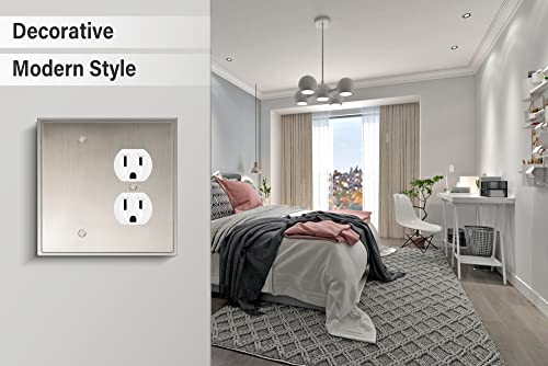Henne Bery Soft Modern Decorative Wall Plate Switch Plate Outlet Cover (Blank/Duplex, Satin Nickel) - style: Blank/Duplex