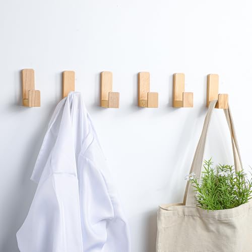 Teenyyou 6 Pcs Cute Kids Wall Hooks Adhesive for Backpack Wood Color - color: Wood Color
