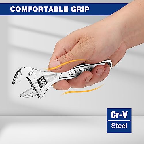 WORKPRO 2-Piece Wide Jaw Adjustable Wrench Set, 6" & 10", Cr-V Steel - color: Silver, size: 6 & 10 inch
