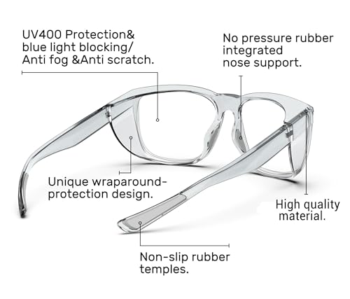 Safety Glasses Anti-Fog Eye Protection Blue Light Blocking Glasses for Women Men - color: Grey