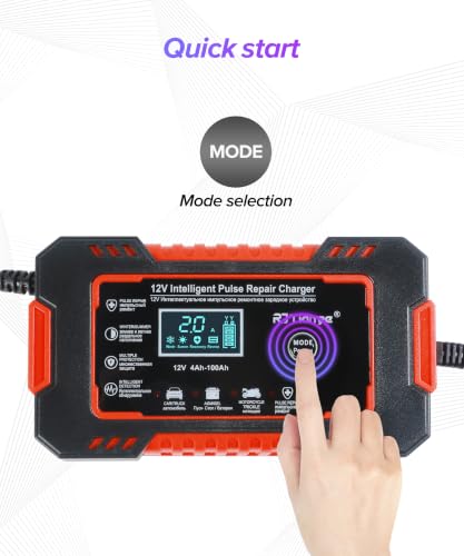 Car Battery Charger,Car Accessories Universal Portable 12V 6A Automatic Smart Battery Trickle Charger with LCD Display,Automotive Tool,Suitable for Most Cars,SUVs,MSedans,Trucks,Minivans (Red) - color: Red