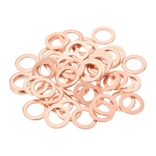 MECCANIXITY 52 Pcs Flat Copper Washers, 12x18x1.5mm Copper Upgraded Flat Metric Sealing Crush Ring Washers for Hydraulic Fittings Screw Bolt Nut Electronic Repair - size: 12x18x1.5mm