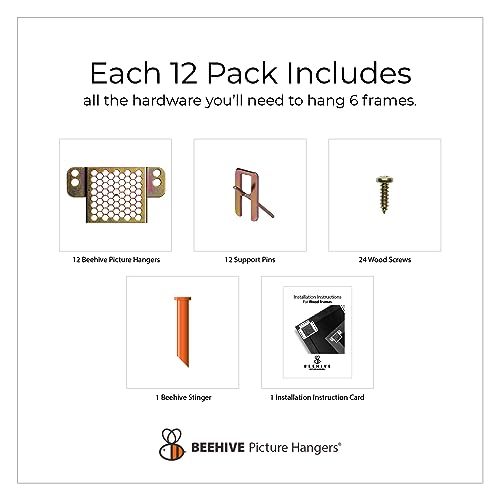 Beehive Picture Hangers | 50 Pcs Picture Hanging Hardware Kit | Fully Adjustable | for Wood Frames and Canvases on Drywall | 20 lb Capacity | Hangs 6 Frames - size: 12 Pack (Original), style: For hanging wood frames, canvases and artwork in homes, offices