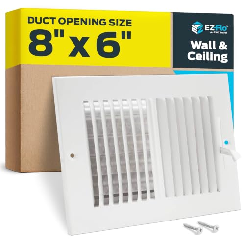 EZ-FLO 8 x 6 Inch (Duct Opening) Air Vent Cover for Wall or Ceiling, Two-Way Ventilation Register, Solid Steel HVAC Register Cover, White, 61661 - size: 8 in. x 6 in.