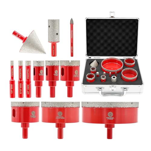 Diamond Core Drill Bit Set - FOCSTOL 12pcs (6/8/10/20/25/35/50/68/100mm+20mm Finger Milling Bit+50mm Beveling Chamfer Bit+6mm Carbide Drill) Hole Saw Kit for Porcelain Ceramic Tile Marble Granite - size: KIT11