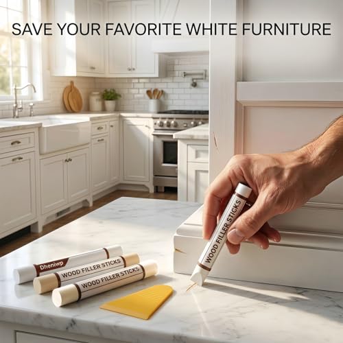 4-Color White Wood Repair Wax Sticks: Pure/Milk/Ivory/Warm White - Fix Furniture Scratches, Baseboard Nail Holes, Cabinets, Trim & Doors | Wood Filler Putty Kit