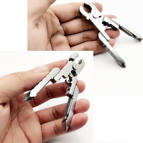 OULIGET Stainless Steel Folding Maintenance Multifunctional plier,Portable Key Chain Mini 10 in 1 Pliers,Pocket Screwdriver Camping Folding Pliers,1 Piece