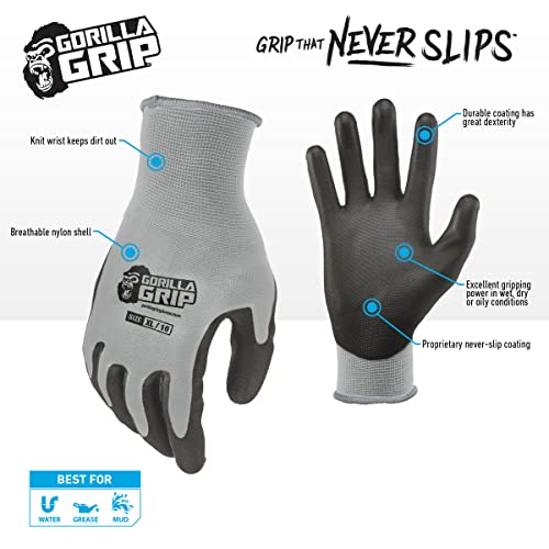 Gorilla Grip Work Gloves, Never Slip Maximum Grip All-Purpose, Gloves for Men, Superior Grip, Polymer Palm - size: Large, style: 15 Pairs