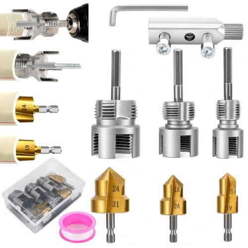 9pcs Integrated Internal & External PVC Pipe Threading Tool Kit 1/2" 3/4" 1" Broken Bolt Stripped Screw Extractor 40Cr Pipe Thread Cutting Tool with Case for PVC Pipes Plumbing Electric Drill DIY Gift