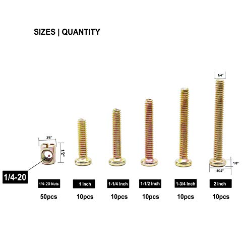 100pcs 1/4-20" Zinc Plated Hex Socket Cap Bolts Barrel Nuts Assortment Kit for Crib Baby Bed Cots Chairs