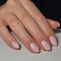 UNA GELLA 32Pcs Soft Gel Press on Nails - 16 Sizes Pastel Baby Pink Round Glue on Nails, Oval Reusable Glossy Natural Pink False Nails, Full Cover Acrylic Nail Kit for Women DIY Home Manicure